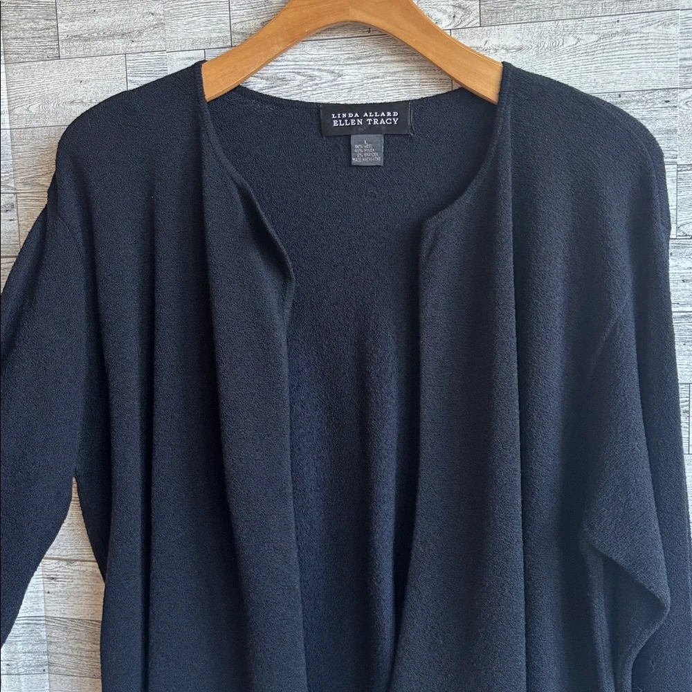 Black‎ Wool Cardigan Sweater Open Front Ellen Tracy women’s large